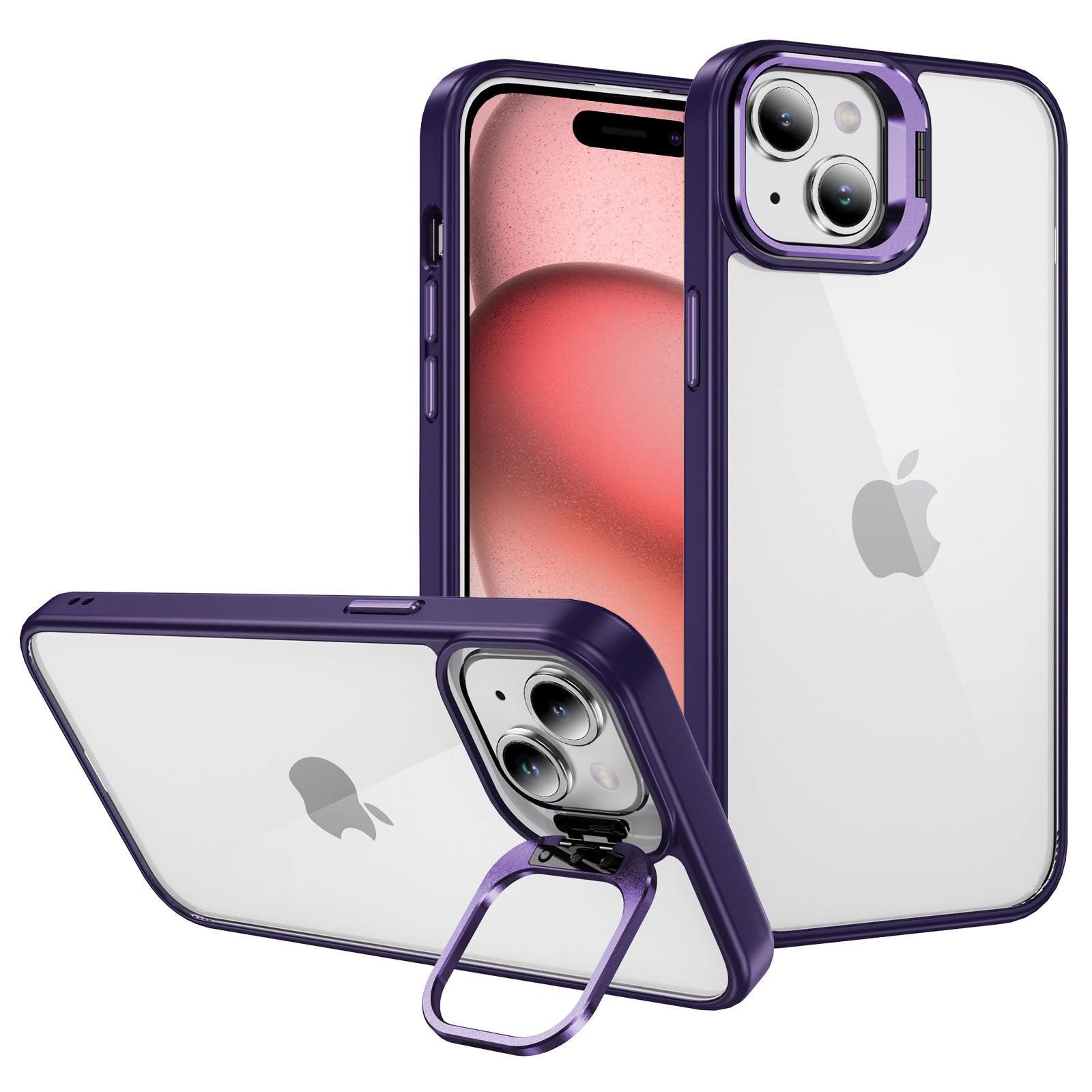 For iPhone 15 Shockproof Case Lens Frame Kickstand TPU+Acrylic Phone Cover For iPhone 15 Shockproof Case Lens Frame Kickstand TPU+Acrylic Phone Cover